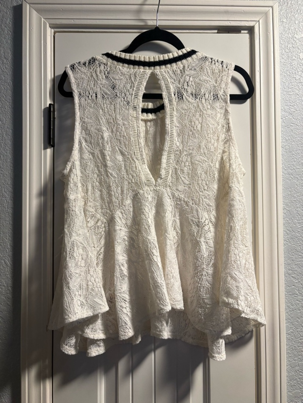 Free People Maisie Ivory Cream Lace Peplum Tank Top Womens Large Ivory Boho - Picture 6 of 6